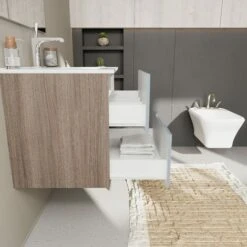 MOBILE BAGNO SOSPESO 60CM QUERCIA NATURALE E FRONTALE BLU OPACO MAGNOLIA -Hansgrohe Negozio 32809133 3