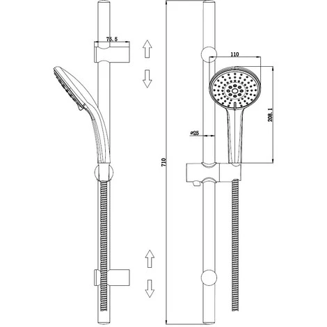 Saliscendi Serie Minu Con Doccino A Tre Getti E Regolazione Altezza 2 Saliscendi Serie Minu Con Doccino A Tre Getti E Regolazione Altezza - immagine 2