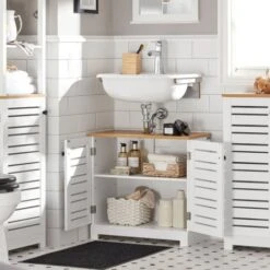 SoBuy Mobile Sottolavabo Per Bagno Sottolavabo Bagno Mobile Bagno Sottolavabo Bianco BZR40-W 7 SoBuy Mobile Sottolavabo Per Bagno Sottolavabo Bagno Mobile Bagno Sottolavabo Bianco BZR40-W -Hansgrohe Negozio 36910204 3