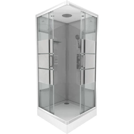 Cabina Doccia Quadrata 90x90x215 Cm - Grigio Con Striscia Smerigliata - Stripedy Stripe Square 3 Cabina Doccia Quadrata 90x90x215 Cm - Grigio Con Striscia Smerigliata - Stripedy Stripe Square - immagine 3