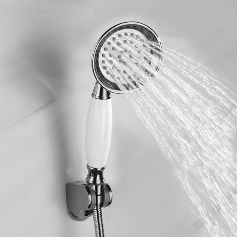 Soffione Doccia Stile Retrò In Abs Cromato Lucido Con Attacco 1/2 Pollici Telefono Doccia Vasca Con Manico Bianco 2 Soffione Doccia Stile Retrò In Abs Cromato Lucido Con Attacco 1/2 Pollici Telefono Doccia Vasca Con Manico Bianco - immagine 2