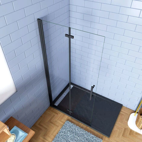 Walk In Parete Doccia Movibile 2 Pannelli Pieghevoli A Libro 65x190 Cm In Vetro 5 Mm Trasparente Temperato Anticalcare Telaio Nero Opaco 2 Walk In Parete Doccia Movibile 2 Pannelli Pieghevoli A Libro 65x190 Cm In Vetro 5 Mm Trasparente Temperato Anticalcare Telaio Nero Opaco - immagine 2