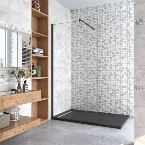 Parete Fissa Doccia Walk In 50x200cm In Vetro 8 Mm Temperato Trasparente Anticalcare Con Barra Stabilizzatrice 70-120 Cm Regolabile Profilo Nero Opaco 1 Parete Fissa Doccia Walk In 50x200cm In Vetro 8 Mm Temperato Trasparente Anticalcare Con Barra Stabilizzatrice 70-120 Cm Regolabile Profilo Nero Opaco