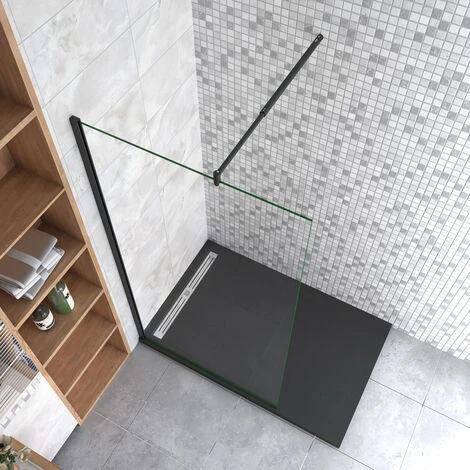 Parete Fissa Doccia Walk In 50x200cm In Vetro 8 Mm Temperato Trasparente Anticalcare Con Barra Stabilizzatrice 70-120 Cm Regolabile Profilo Nero Opaco 2 Parete Fissa Doccia Walk In 50x200cm In Vetro 8 Mm Temperato Trasparente Anticalcare Con Barra Stabilizzatrice 70-120 Cm Regolabile Profilo Nero Opaco - immagine 2