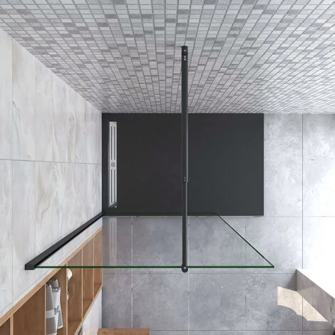 Parete Fissa Doccia Walk In 50x200cm In Vetro 8 Mm Temperato Trasparente Anticalcare Con Barra Stabilizzatrice 70-120 Cm Regolabile Profilo Nero Opaco 3 Parete Fissa Doccia Walk In 50x200cm In Vetro 8 Mm Temperato Trasparente Anticalcare Con Barra Stabilizzatrice 70-120 Cm Regolabile Profilo Nero Opaco - immagine 3