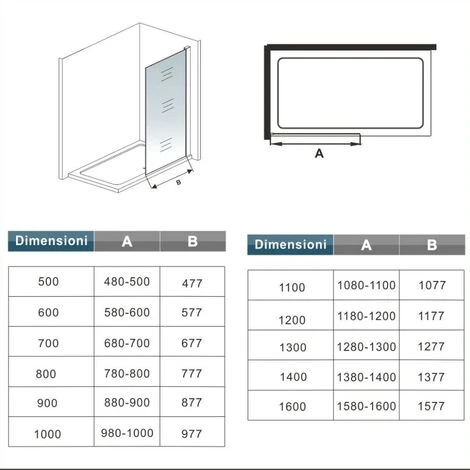 Parete Fissa Doccia Walk In 50x200cm In Vetro 8 Mm Temperato Trasparente Anticalcare Con Barra Stabilizzatrice 70-120 Cm Regolabile Profilo Nero Opaco 5 Parete Fissa Doccia Walk In 50x200cm In Vetro 8 Mm Temperato Trasparente Anticalcare Con Barra Stabilizzatrice 70-120 Cm Regolabile Profilo Nero Opaco - immagine 5