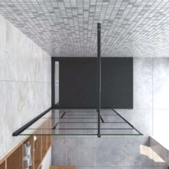 100x200cm Walk In Parete Per Doccia In Vetro Temperato 8mm Anticalcare Serigrafato Nero Con Riquadri Barra Stabilizzatrice Da 70-120 Cm Nero Opaco -Hansgrohe Negozio 43266854 3