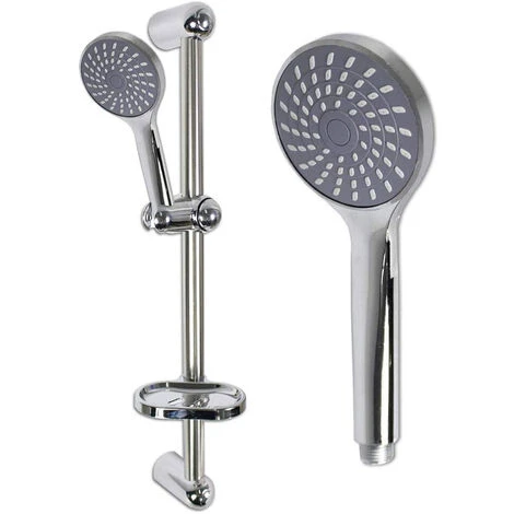 Saliscendi Doccia Da Bagno Con Portasapone E Soffione Multigetto Asta A Colonna Cromata Con Telefono Doccetta Grigia 1 Saliscendi Doccia Da Bagno Con Portasapone E Soffione Multigetto Asta A Colonna Cromata Con Telefono Doccetta Grigia