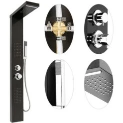 Pannello Colonna Doccia In Acciaio Inox, Funzioni Da Massaggi, Doccia A Pioggia E Doccetta 15x47x130cm Nero -Hansgrohe Negozio 47300724 4