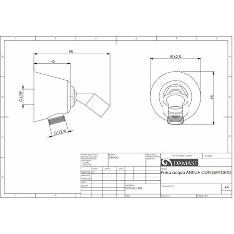 Presa Acqua Con Supporto E Rosone Damast 13806 Cromo 2 Presa Acqua Con Supporto E Rosone Damast 13806 Cromo - immagine 2