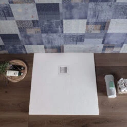 Piatto Doccia 80x80 Cm Marmoresina Quadrato Bianco Effetto Pietra SlimBlan -Hansgrohe Negozio 49468111 3