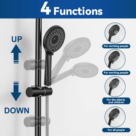 Cecipa Colonne Doccia Termostatiche 38 °C Colonna Doccia Termostatica Con Doccetta, Soffione A Pioggia, Set Doccia Termostatico Regolabile In Altezza Nero 2 Cecipa Colonne Doccia Termostatiche 38 °C Colonna Doccia Termostatica Con Doccetta, Soffione A Pioggia, Set Doccia Termostatico Regolabile In Altezza Nero - immagine 2