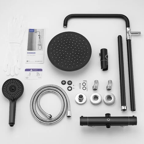 Cecipa Colonne Doccia Termostatiche 38 °C Colonna Doccia Termostatica Con Doccetta, Soffione A Pioggia, Set Doccia Termostatico Regolabile In Altezza Nero 5 Cecipa Colonne Doccia Termostatiche 38 °C Colonna Doccia Termostatica Con Doccetta, Soffione A Pioggia, Set Doccia Termostatico Regolabile In Altezza Nero - immagine 5