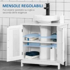 Kleankin Mobiletto Da Bagno Sottolavabo A 2 Ante In MDF Salvaspazio Con Ripiani Regolabili 60x30x60cm Bianco -Hansgrohe Negozio 51030492 5