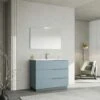 ARREDO BAGNO A TERRA 100CM CELESTE, SPECCHIO 100X60 CON LAMPADA NEW YORK