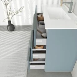 ARREDO BAGNO A TERRA 100CM CELESTE, SPECCHIO 100X60 CON LAMPADA NEW YORK -Hansgrohe Negozio 51764832 3
