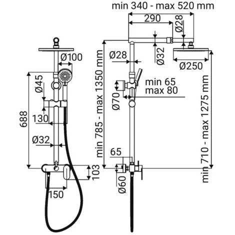 Colonna Doccia Cromata Con Braccio E Asta Estensibili - Serie Flores 5 Colonna Doccia Cromata Con Braccio E Asta Estensibili - Serie Flores - immagine 5