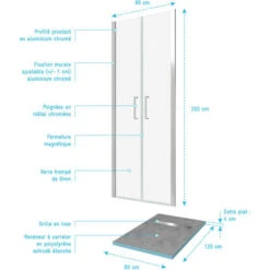 Pacchetto A Parete Doccia Da 80x200 Cm + Vassoio Doccia Con Piastrelle 80x120 Sovrapposizione -Hansgrohe Negozio 52871300 4