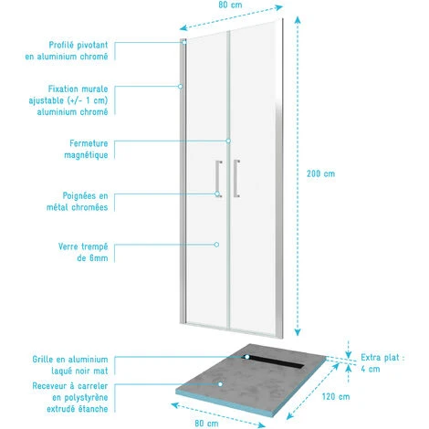Pacchetto A Parete Doccia Da 80x200 Cm + Vassoio Doccia Con Piastrelle 80x120 Sovrapposizione 4 Pacchetto A Parete Doccia Da 80x200 Cm + Vassoio Doccia Con Piastrelle 80x120 Sovrapposizione - immagine 4