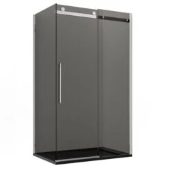 Box Doccia Due Lati 195h 8mm Fume Nero Anticalcare Porta Scorrevole Euclide, Seleziona Misura 70x110