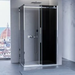 Box Doccia Due Lati 195h 8mm Fume Nero Anticalcare Porta Scorrevole Euclide, Seleziona Misura 70x110 -Hansgrohe Negozio 53735013 3