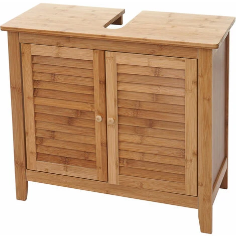 Nova Mobilie Sottolavabo Per Bagno Con 2 Ante In Legno Di Bambù Color Noce 3 Nova Mobilie Sottolavabo Per Bagno Con 2 Ante In Legno Di Bambù Color Noce - immagine 3