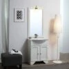MOBILE DECAPE' BIANCO PER BAGNO CON LAVABO E LAMPADA 65 CM