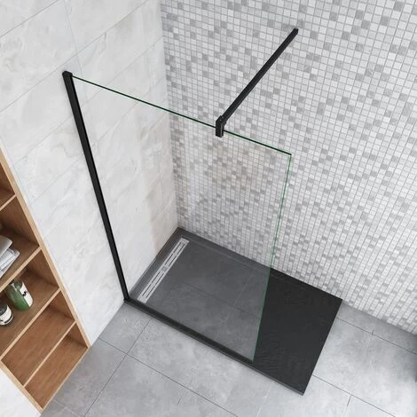 50x200 Cm Box Doccia Walk In Parete Fissa In Vetro Temperato Da 10 Mm Trasparente Anticalcare Con Barra Stabilizzatrice 90 Cm Nero Opaco 2 50x200 Cm Box Doccia Walk In Parete Fissa In Vetro Temperato Da 10 Mm Trasparente Anticalcare Con Barra Stabilizzatrice 90 Cm Nero Opaco - immagine 2