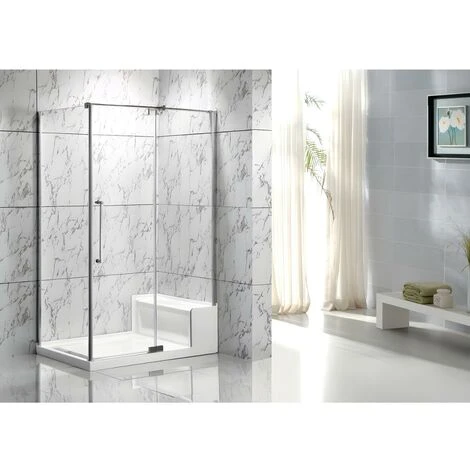 Parete Doccia Angolare Con Piatto Della Doccia E Seduta L122 X L81 X H190 Cm - DELIA 1 Parete Doccia Angolare Con Piatto Della Doccia E Seduta L122 X L81 X H190 Cm - DELIA