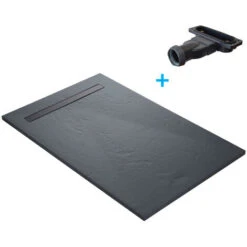 Piatto Doccia A Canale 100 X 80 Cm In Resina Finitura Ardesia - Grigio