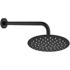 Soffione Doccia Tondo 30 Cm Con Braccio 33 Cm In Acciaio Nero Opaco