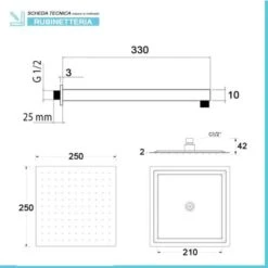 Soffione Doccia Quadrato 25x25 Cm Con Braccio 33 Cm In Acciaio Nero Opaco -Hansgrohe Negozio 64694899 4