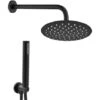 Set Doccia Tondo Nero Opaco Completo Di Soffione 30 Cm E Set Doccetta