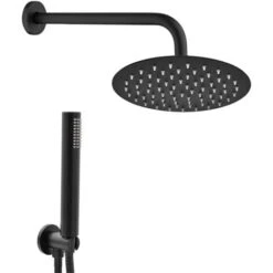 Set Doccia Tondo Nero Opaco Completo Di Soffione 30 Cm E Set Doccetta