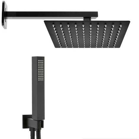 Set Doccia Quadrato Nero Opaco Completo Di Soffione 20x20 Cm E Set Doccetta 1 Set Doccia Quadrato Nero Opaco Completo Di Soffione 20x20 Cm E Set Doccetta