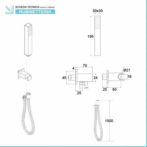 Set Doccia Quadrato Nero Opaco Completo Di Soffione 20x20 Cm E Set Doccetta 3 Set Doccia Quadrato Nero Opaco Completo Di Soffione 20x20 Cm E Set Doccetta - immagine 3