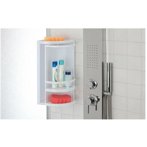 Angoliera Bagno In Plastica Due Ripiani E Anta Girevole 2 Angoliera Bagno In Plastica Due Ripiani E Anta Girevole - immagine 2