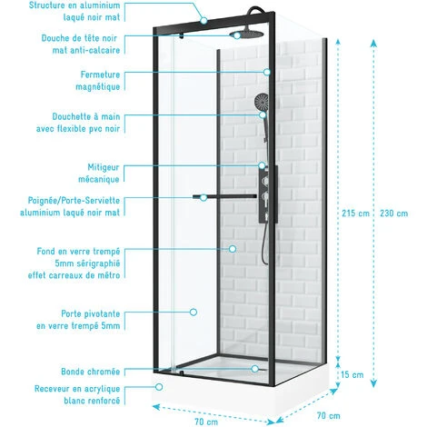 Cabina Doccia Quadrata 70x70x230 - Motivi Piastrelle Metropolitana - UNDERGROUND 70 4 Cabina Doccia Quadrata 70x70x230 - Motivi Piastrelle Metropolitana - UNDERGROUND 70 - immagine 4