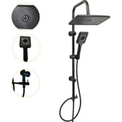 Colonna Doccia Senza Miscelatore ZIK, Saliscendi Con Soffione E Doccetta Estraibile 3 Getti + Deviatore - Nero