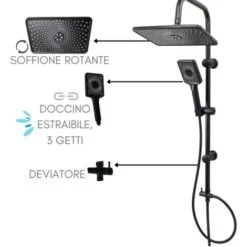 Colonna Doccia Senza Miscelatore ZIK, Saliscendi Con Soffione E Doccetta Estraibile 3 Getti + Deviatore - Nero -Hansgrohe Negozio 72659109 3