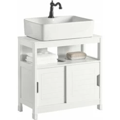 SoBuy Mobile Sottolavabo Per Bagno Con Poggiapiedi Sottolavabo Bagno Mobile Bagno Sottolavabo Bianco FRG128-W