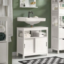 SoBuy Mobile Sottolavabo Per Bagno Con Poggiapiedi Sottolavabo Bagno Mobile Bagno Sottolavabo Bianco FRG128-W -Hansgrohe Negozio 7330497 5