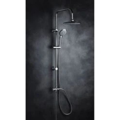 Saliscendi Per Doccia Asta In Ottone Con Soffione Tondo E Doccetta Mod. Alaska