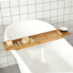 SoBuy Ripiano Per Vasca Da Bagno In Bambù,L80CM, FRG212-N