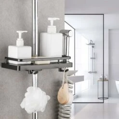 Mensola Per Doccia Portasapone Bagno Doccia Storage No Drilling Con Doccia Portasapone, Ganci E Portasciugamani Supporto Autoadesivo Antiruggine A Parete Nero 18MM-25MM -Hansgrohe Negozio 75983423 3