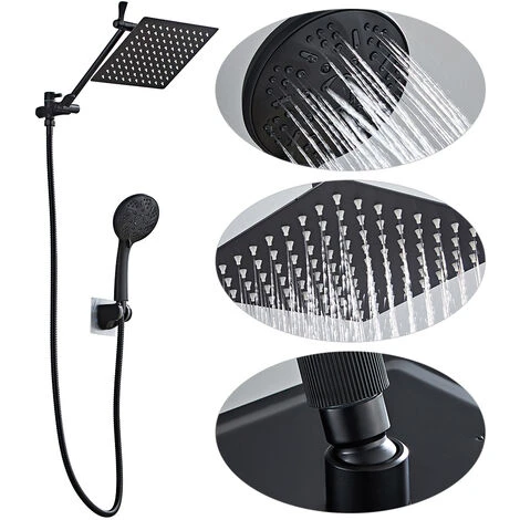 Set Da Colonna Doccia Con Soffione Rettangolare E Doccetta, Asta Telescopica A Molla, Regolabile, Acciaio Inox - Nero 3 Set Da Colonna Doccia Con Soffione Rettangolare E Doccetta, Asta Telescopica A Molla, Regolabile, Acciaio Inox - Nero - immagine 3