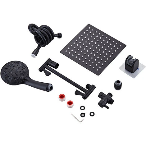 Set Da Colonna Doccia Con Soffione Rettangolare E Doccetta, Asta Telescopica A Molla, Regolabile, Acciaio Inox - Nero 5 Set Da Colonna Doccia Con Soffione Rettangolare E Doccetta, Asta Telescopica A Molla, Regolabile, Acciaio Inox - Nero - immagine 5