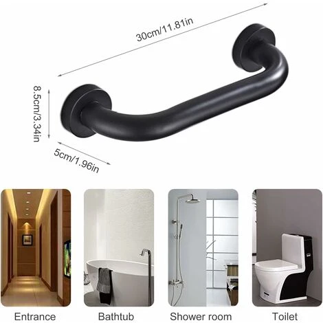 Maniglione Per Bagno, Maniglia Di Sicurezza Per Doccia, Maniglione Antiscivolo 30 Cm Per Bagno, Vasca, WC (nero) 2 Maniglione Per Bagno, Maniglia Di Sicurezza Per Doccia, Maniglione Antiscivolo 30 Cm Per Bagno, Vasca, WC (nero) - immagine 2