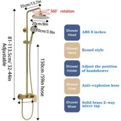 Set Rubinetto Doccia Oro Spazzolato, Soffione Doccia A Pioggia In ABS Da 8 Pollici Con Doccetta, Rubinetto Doccia A Pioggia Di Lusso, Miscelatore Bagno, Sistema Doccia -Hansgrohe Negozio 76486880 5