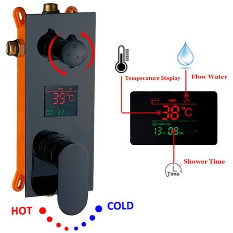 LED Sistema Doccia Con Display Digitale, Nero Colonna Doccia Montaggio A Soffitto Set Doccia Con Soffione Doccia A Pioggia, Doccetta, Cascata Rubinetto Vasca,16 Inches 3 LED Sistema Doccia Con Display Digitale, Nero Colonna Doccia Montaggio A Soffitto Set Doccia Con Soffione Doccia A Pioggia, Doccetta, Cascata Rubinetto Vasca,16 Inches - immagine 3